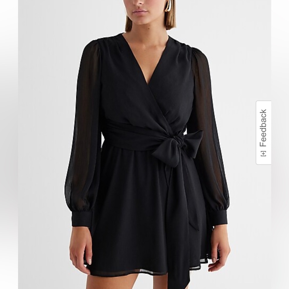 Express Black Long Sleeve V-Neck Sundress
